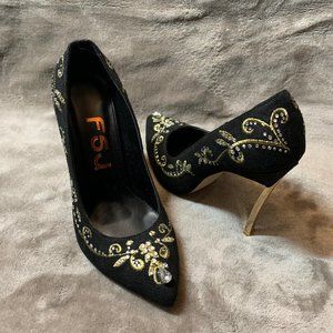 Black and Gold Wedding Heels Embroidered Rhineston